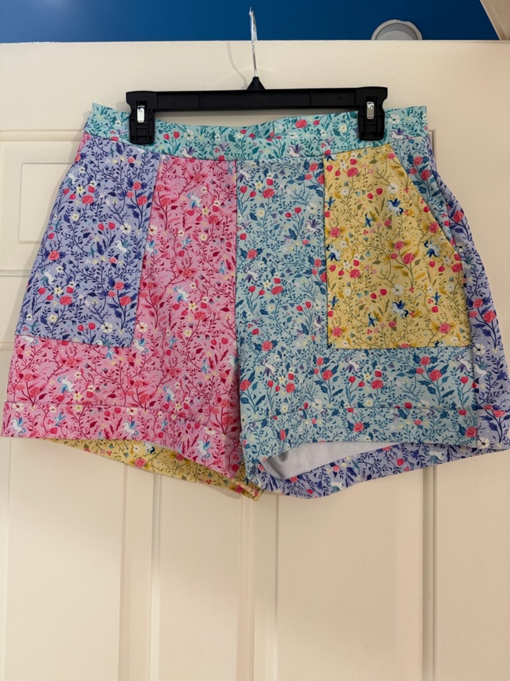 Blackmilk Patchwork Floral Cuffed Shorts - Pink Blue Yellow Purple